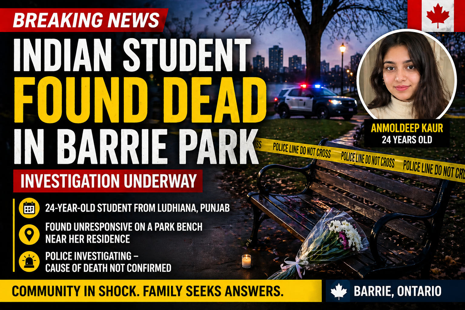 Indian Student Found Dead in Barrie Park